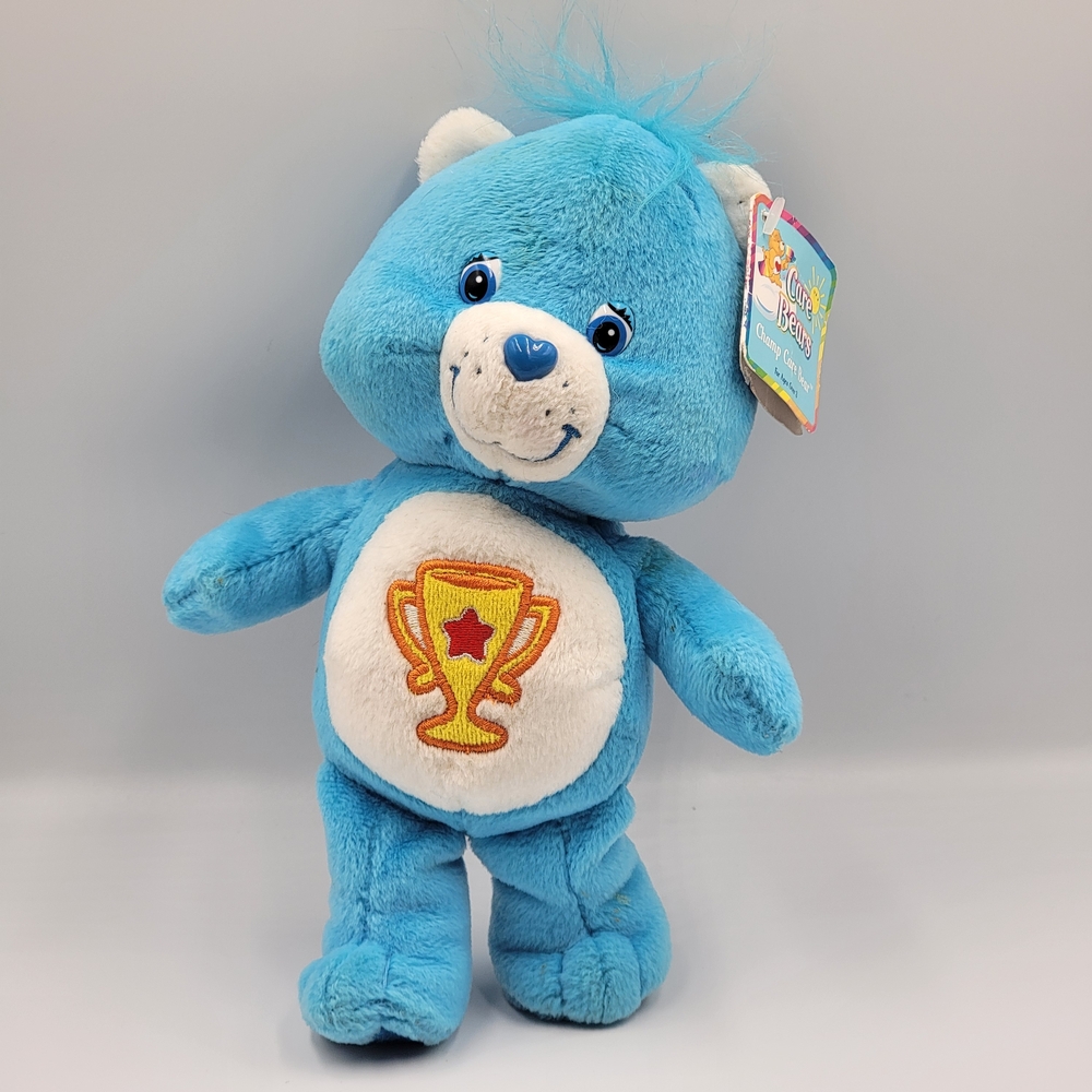 2003 Care Bears Champ Bear 8" Plush Blue Trophy Teddy Vintage